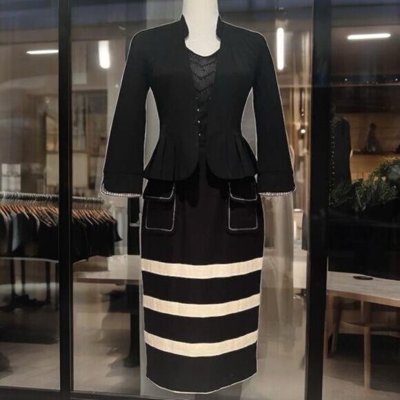 NEW Linen Skirt Suit Striped Pencil Skirt Sz 4 Pleated Peplum Blazer Sz 0 NWOT - Picture 15 of 16